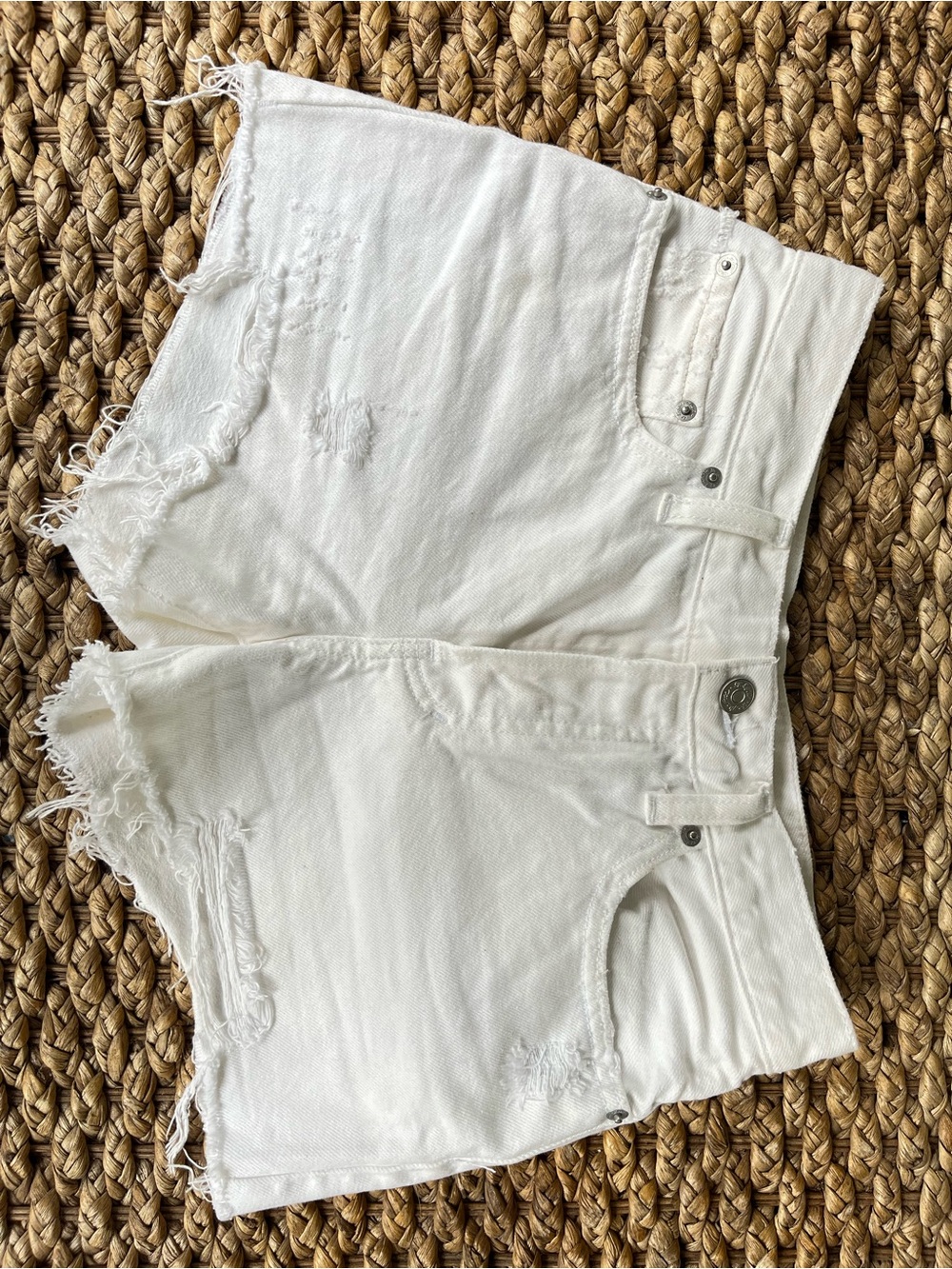 Free People White Distressed Denim Cutoff Shorts